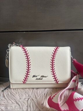 Betsey Johnson White & Pink Baseball-Stitch Crossbody Bag